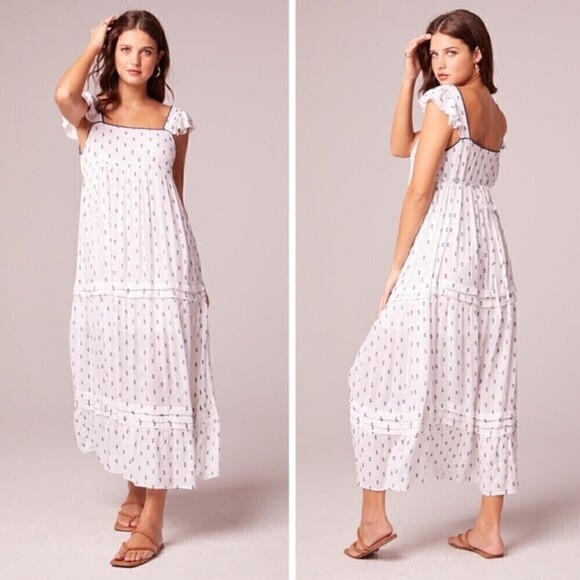 New! B.O.G Collective Band of Gypsies Touch the Sky Dot Woven Maxi Tiered Dress - Picture 1 of 12